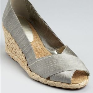 Ralph Lauren Silver Silk Espadrille Wedge Cecilia